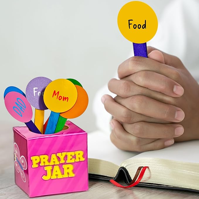 Cinrobiye 24 Set Prayer Box Craft Kits DIY Religious Prayer Jar with Popsicle Stick DIY Family Prayer Handmade Paper Box for Sunday School Home Church Activities Christian Prayer Party Favor Supplies