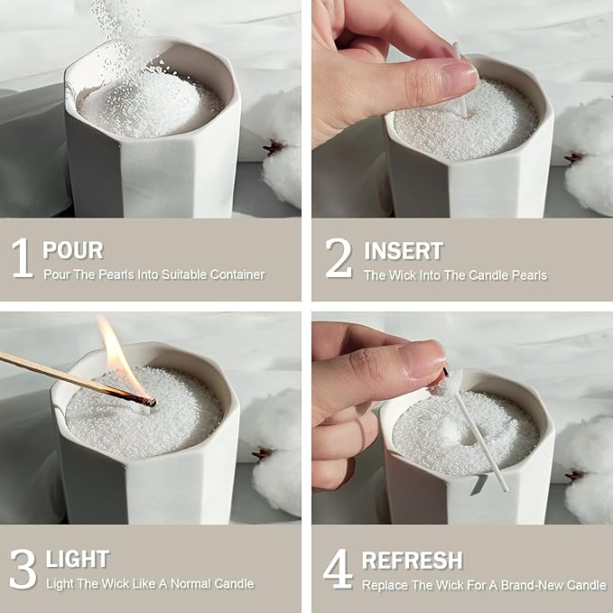 Pearled Candle Cotton Wicks 300-Pack for Sand Candles Making - 2Inch Metal-Free and Lead-Free Refill Sand Wax Wick for Candle Making DIY (White)