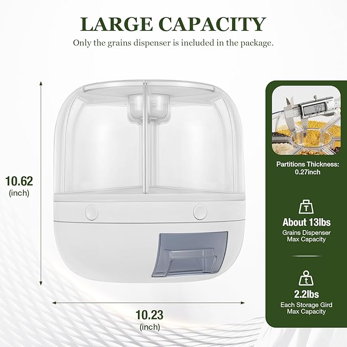 Rotating Dry Storage 6 Grid Cereal Storage Container Dispenser Countertop, Grain Organizer and Dispenser Round 360 Food Rotating Dispenser for Store Rice, Red Beans, Yellow Beans