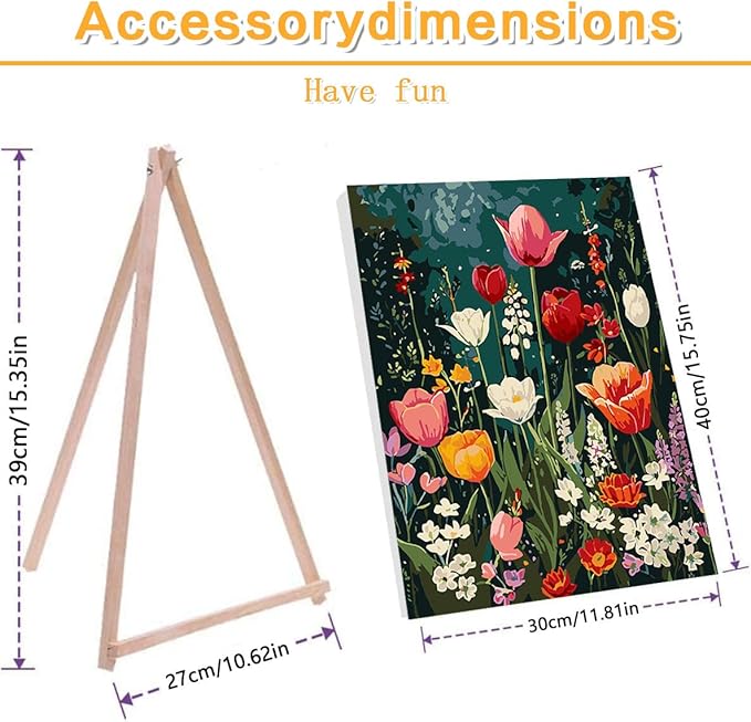 Meothan Framed Paint by Numbers Kits for Adults, Flowers Paint by Numbers Kits on Canvas with Easel for Home Wall Decor 11.8x15.7inch (30x40cm)