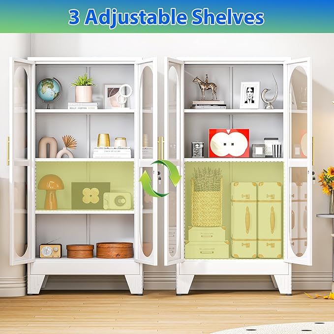 Ckzbx Glass Locker Metal Cabinets 61" H Locking Tool File Cabinets Snack Locker Organizer for School Classroom,Bedroom,Gym Home Office,Entryway and Hallwa (White)
