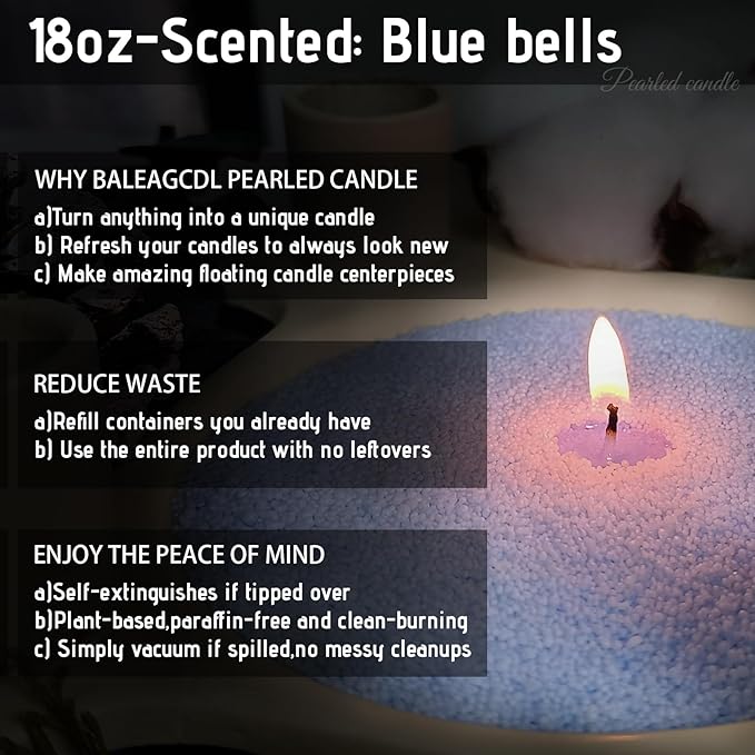 Azure Whisper Pearled Candle – 18 Oz Blue Bell Scented Sand Candles with 30 Wicks | Refillable Blue Wax Long-Lasting Powder 120 Hours Clean Burning for DIY