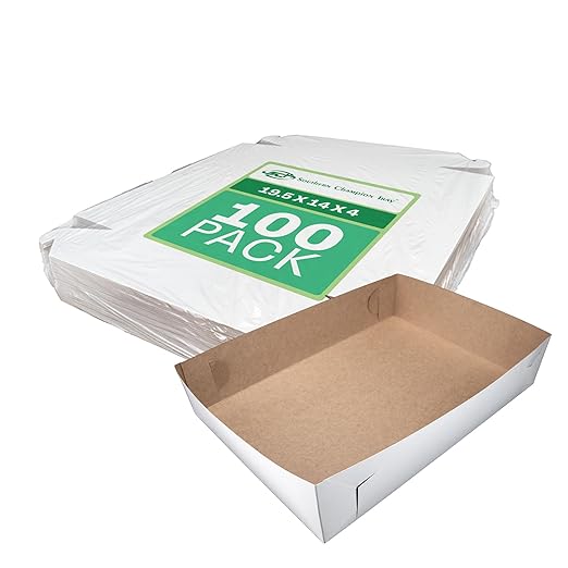 Southern Champion Tray 1090 Premium Clay Coated Kraft Paperboard White Non-Window Sheet Cake and Utility Tray, 19-1/2" Length x 14" Width x 4" Height (Case of 100)