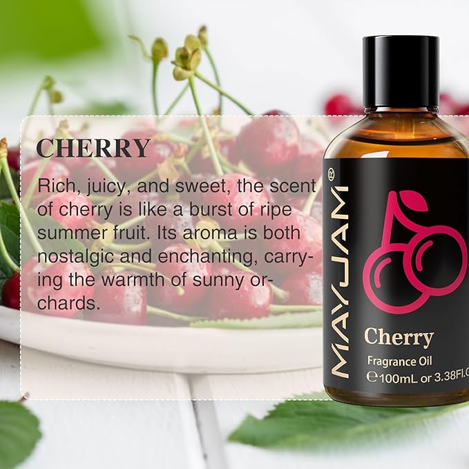 MAYJAM 100ML/3.38FL.OZ Cherry Fragrance Oils with Glass Dropper, Essential Oils for Diffusers for Home, Long Lasting Scented Oils for Diffusers Soap Candle Making