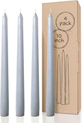 CANDWAX 10 inch Taper Candles - Set of 4 Dripless Unscented Candlesticks - Perfect for Dinner and Household Use - Light Gray