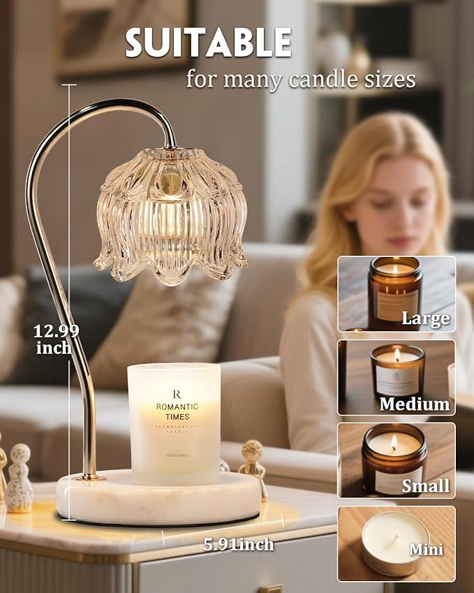 Funistree Candle Warmer Lamp with Timer & Dimmable, Candle Warming Lamp, Mothers Day Birthday Gifts for Women Mom, House Warming Gifts New Home Marble Base Wax Melt Warmer for Jar Candles