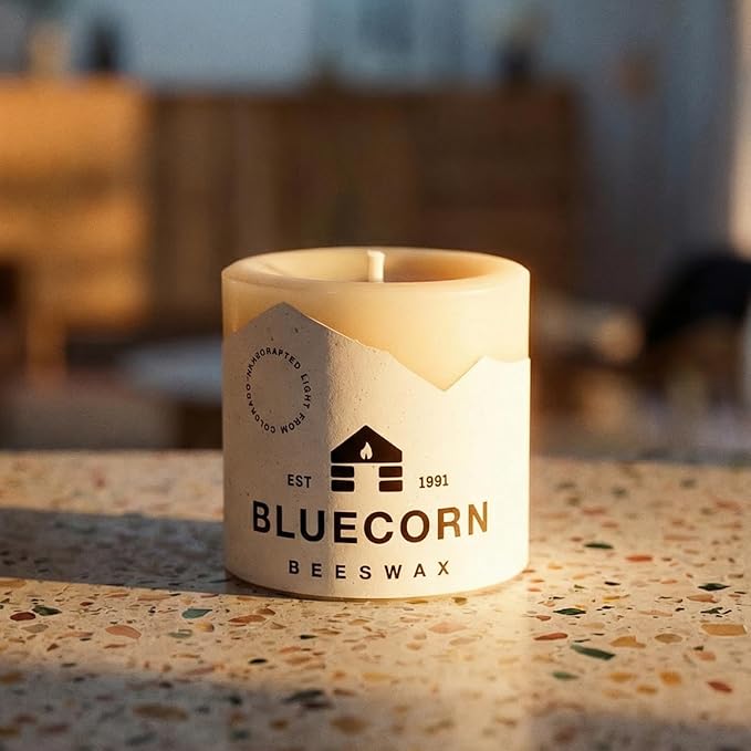 Bluecorn Beeswax 100% Pure Beeswax Pillar Candles | Ivory White 3x3 Pillar Candle Set | Non Toxic, Unscented, Clean Burning | Cotton Wick, Dripless, 50 Hr Long Burning | Handmade in USA | 6 Pack