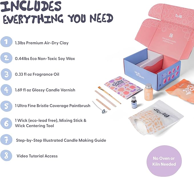 Sculpd Candle Making & Pottery Kit - Complete Art Set: Includes Air Dry Clay, Soy Wax, Fragrance & Tools - DIY Arts & Crafts Gift for Adults, Teens, Men & Women Crafting Supplies (Orange Ginger)