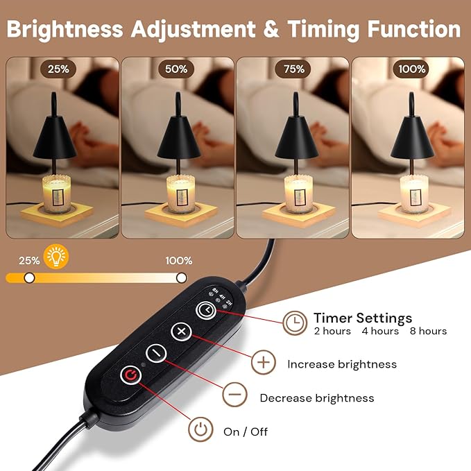 Candle Warmer Lamp, Dimmable Candle Warmer Lamp with Timer for Jar Candles 2H/4H/8H Nightstand Lamp for Bedroom (2 Wax Warmer Bulbs)