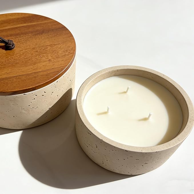 Scented Candle - Amber & Musk & Vanilla, 21 oz. 3 Wick Scented Candle Made with Coconut Oil and Soy Blend Wax | Acacia Wood Lid