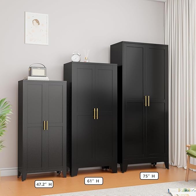 Ckzbx Metal Cabinets with Doors and Shelves, 75" H Black Storage Cabinet Pantry Cabinet Garage Cabinets for Kitchen,Living Room, Dinning Room