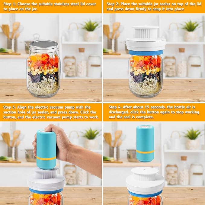 Electric Mason Jar Vacuum Sealer Kit Fits Wide & Regular Mouth Canning Sealer Set Compatible with All FoodSaver Models, Vacuum Seal Containers Vacuum Zipper Bags
