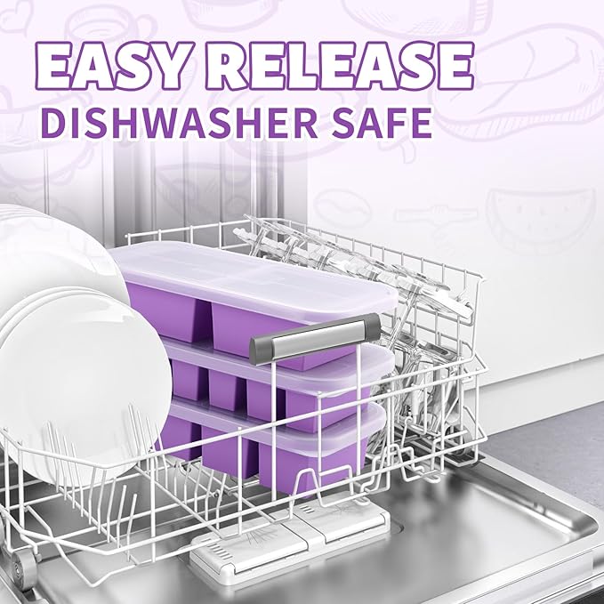 SHIKORI Silicone Freezer Molds With Lids, Easy Meal Prep Container and Kitchen Storage Solution, Silicone Molds for Food, Soup, Smoothie Storage and More (Purple-6 Cup)