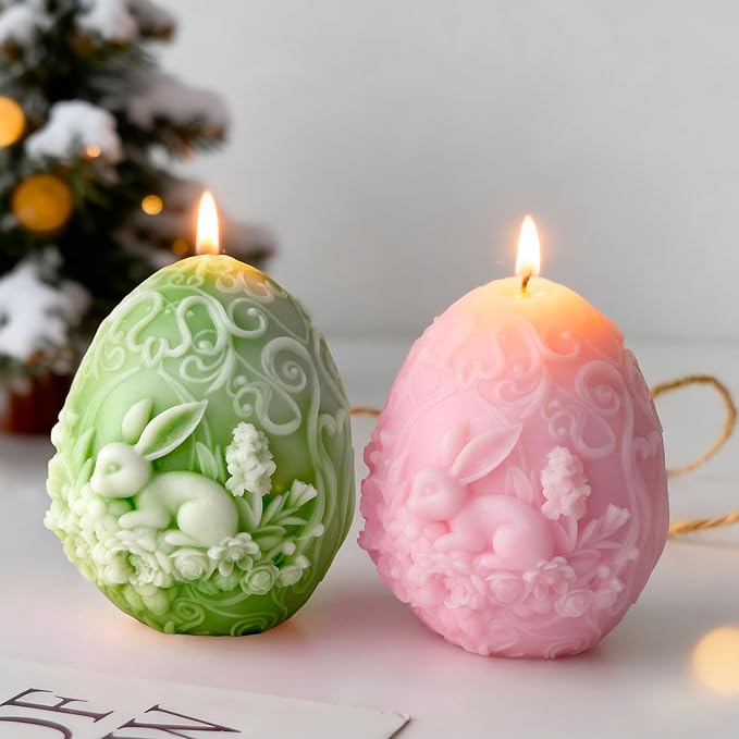 Easter Candle Mold for Candle Making, 3D Silicone Mold for Resin Casting DIY Plaster Polymer Clay Home Decoration (Rabbit&Eggs)
