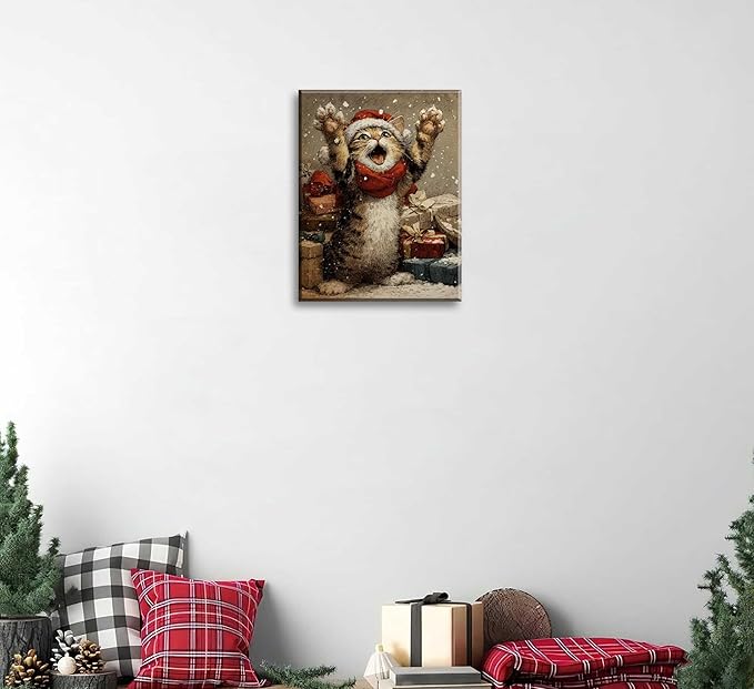 Paint by Number Kit for Adults & Kids, Christmas Cat with Gifts 16x20 Inch, DIY Acrylic Painting Kit with Brushes & Paints, Holiday Art Craft for Home Decor Framed