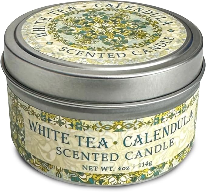 Greenwich Bay Hand-Poured Scented Candle in Decorative Tin – 4 oz/114 g Travel Candle with Lead-Free Wick, Vegetable Wax, Long-Burning Aromatherapy Gift, Single Wick – Made in USA (White Tea)