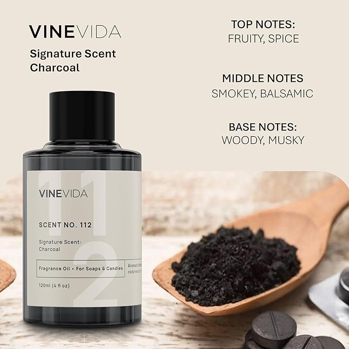 VINEVIDA Scent NO. 112 Fragrance Oil - 120mL (4oz) - Signature Scent: Charcoal Fragrance Oil for Candle Making - Made in USA Candle Scents Scents for Soap Making