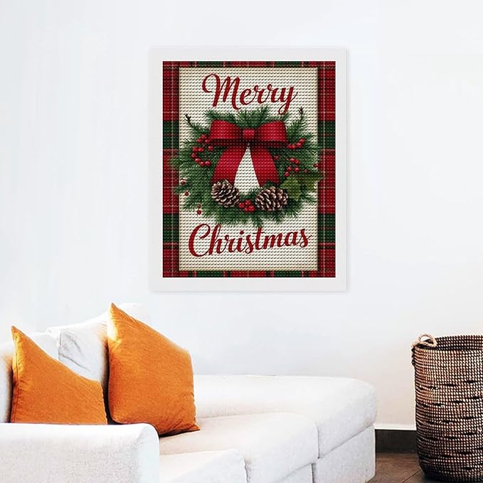 AIVKIEJK Diamond Painting Kits for Adults - Merry Christmas Red Bow & Pine Cones Painting DIY 5D Full Drill Diamond Dots Paintings with Diamonds Gem Art and Crafts Home Decor 16"x20"