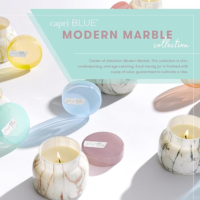 Capri Blue Modern Marble Printed Travel Tin Jar Candles - Luxury Decorative Candles for Home Scented - Long Lasting Soy Wax Blend - Blue Jean (8.5 oz)