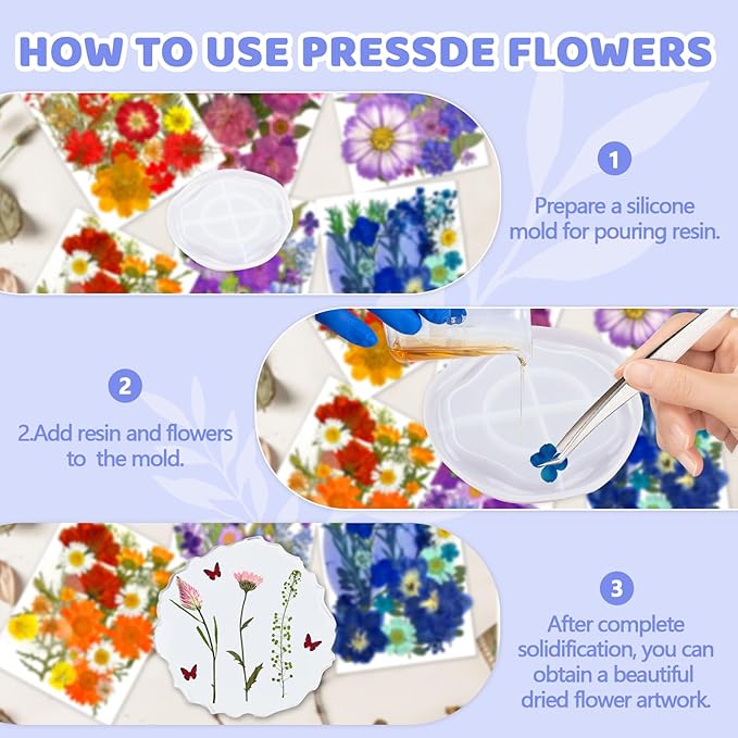 207 Pcs Dried Pressed Flowers for Crafts, Dried Pressed Flowers for Resin, Bulk Natural Dried Flowers Kit with Butterfly Stickers&Tweezers for DlY Resin Molds, Candles, Soap,Jewelry Making, Art Crafts