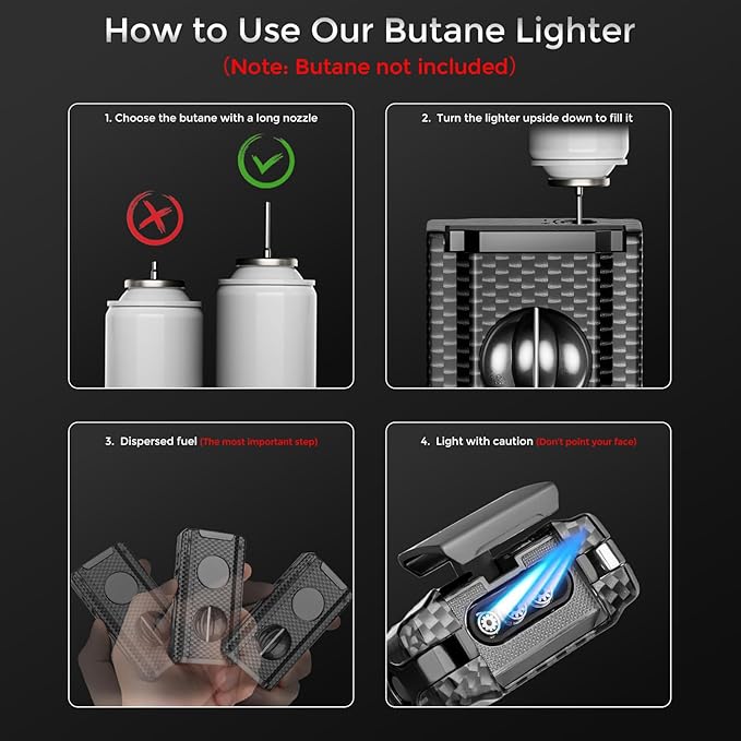 5-in-1 Torch Lighter, Built-in Multi-Functional Accessories, Punch, Draw Enhancer Tool, Holder, Triple Jet Flame, Premium Gifts for Men/Women, Butane Refillable Windproof Lighter for Candles, Travel