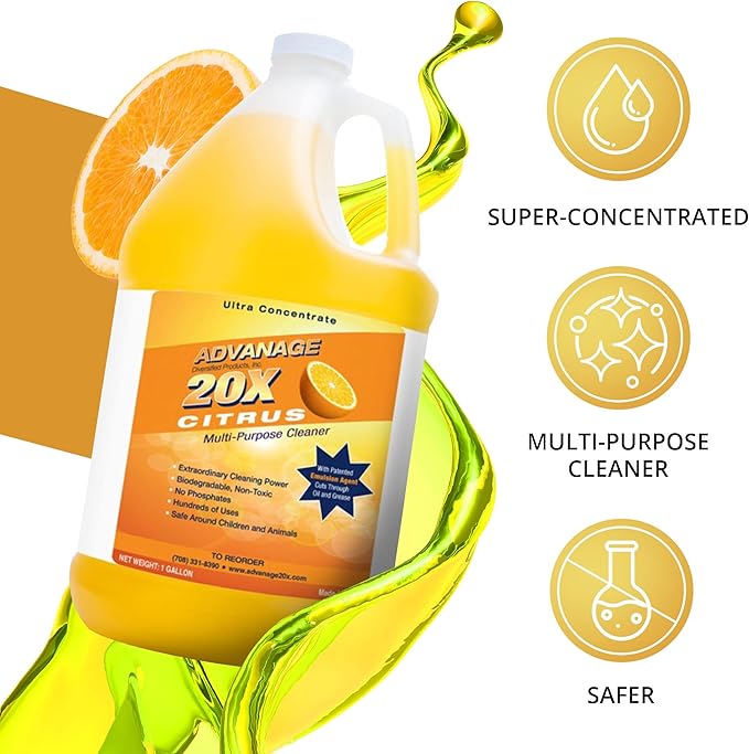 Advanage 20X Cleaner Concentrate Refill 128 oz | All Purpose Multi-Surface Cleaning Concentrate | Replace Every Household Cleaner | Natural and Citrus Scent, Human-Safe Cleaner USA Made
