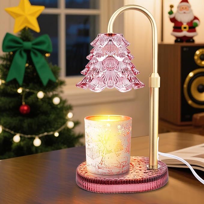 Christmas Tree Shape Candle Warmer Lamp with Timer Dimmable Adjustable Height Wax Warmer Lamp for Jar Candles With 2 Bulbs, Birthday Gifts for Women Mom, House Warming Gifts New Home Deco - Wine red