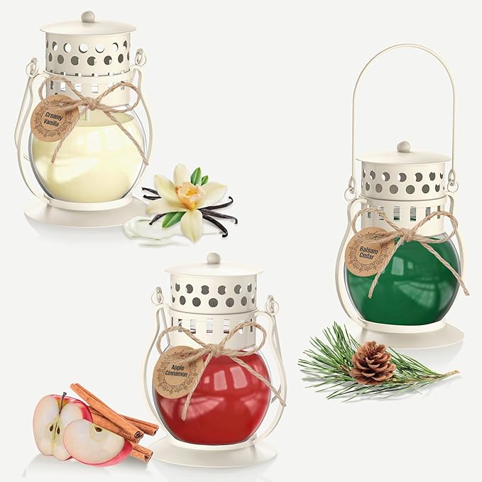 Scented Candles for Home, 3 Pack Retro Lantern Aromatherapy Candles for Balsam Cedar/Apple Cinnamon/Creamy Vanilla, Fall Candle Set, Soy Jar Candle Gifts for Women Men