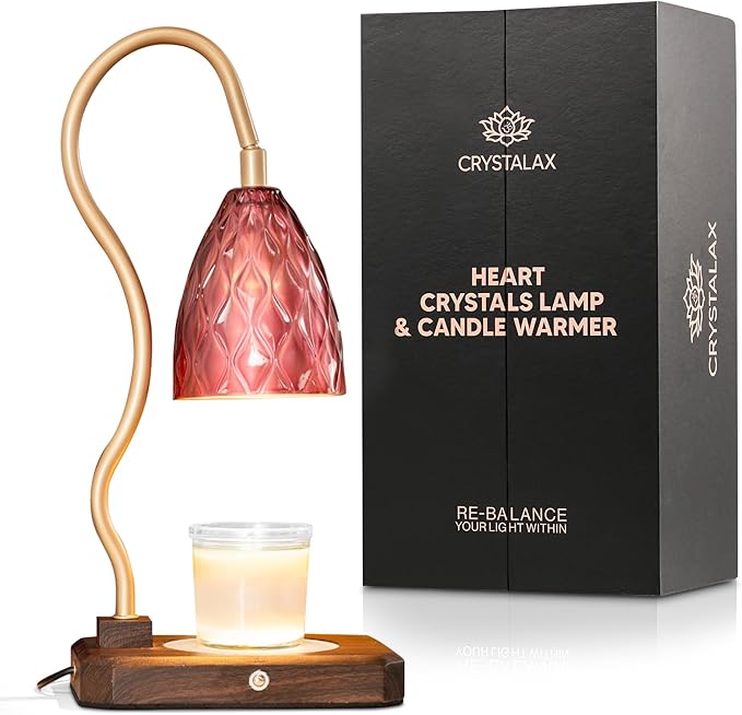 CRYSTALAX Candle Warmer Lamp + Crystal Warmer with Real Crystals, Dual Lighting (Top Candle Warmer + Crystal Glow), 2 Bulbs, Timer, Dimmable Touch Control, Luxury Gift Packaging