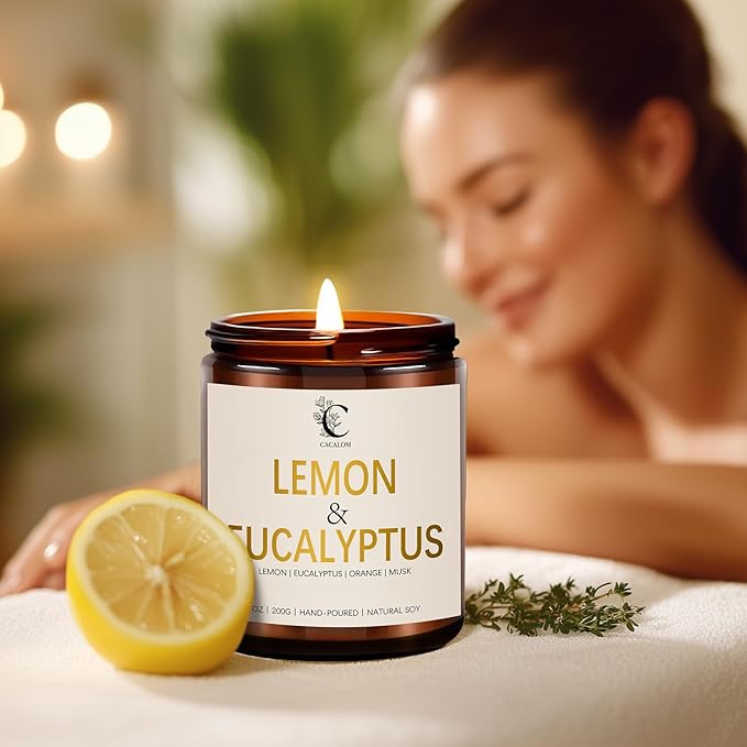 Lemon Eucalyptus Scented Candles for Home, Soy Wax Aromatherapy Candle for Bedroom Bath Birthday New Job House Warming Gifts for Women