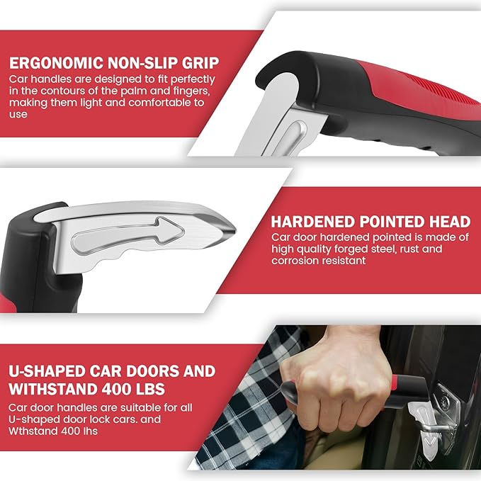 Car Cane Door Handle for Elderly, 2 in 1 Multifunction Vehicle Support Handles, 2Pcs Portable Car Door Assist Handle, Automotive Car Handle Assist for Elderly(red)
