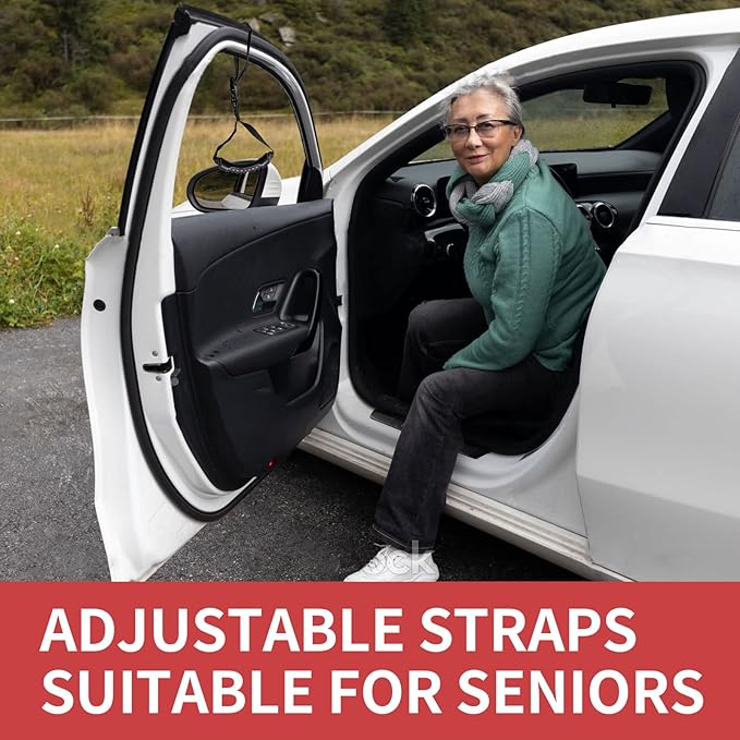 Car Handle Assist for Elderly, Door Handles for Automotive, Multifunctional Car Handle Assist, Handicapped Elderly Assistant Support Bar, Red with Strap