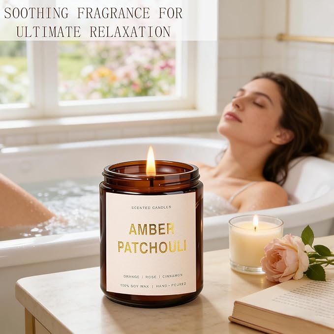 Candles for Home Scented, 4 Pack Soy Candle Non Toxic, Spring Aroma Candles with Lavender Thyme,Magnolia & Sandalwood,Amber Patchouli,Lemon Eucalyptus - Candle Gifts Set for Women & Mothers Day