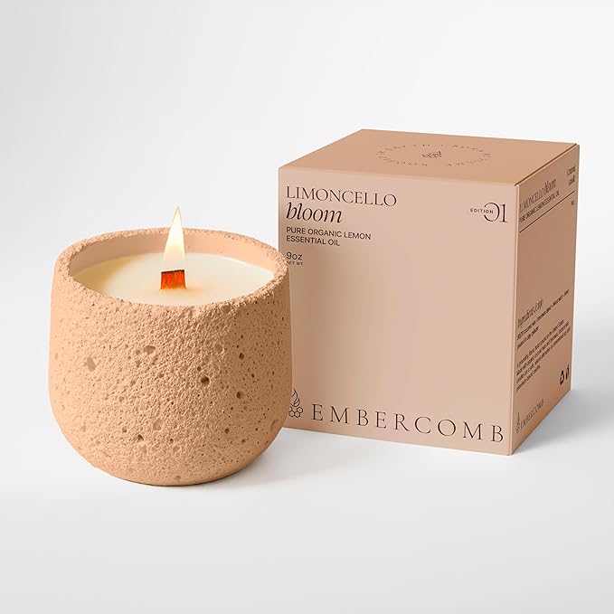Limoncello Bloom, Organic Beeswax Coconut Clean-Burning Candle | Non-Toxic Luxury Aromatherapy, Lemon Scent | Long-Lasting Designer Home Fragrance | Wood Wick, 9oz