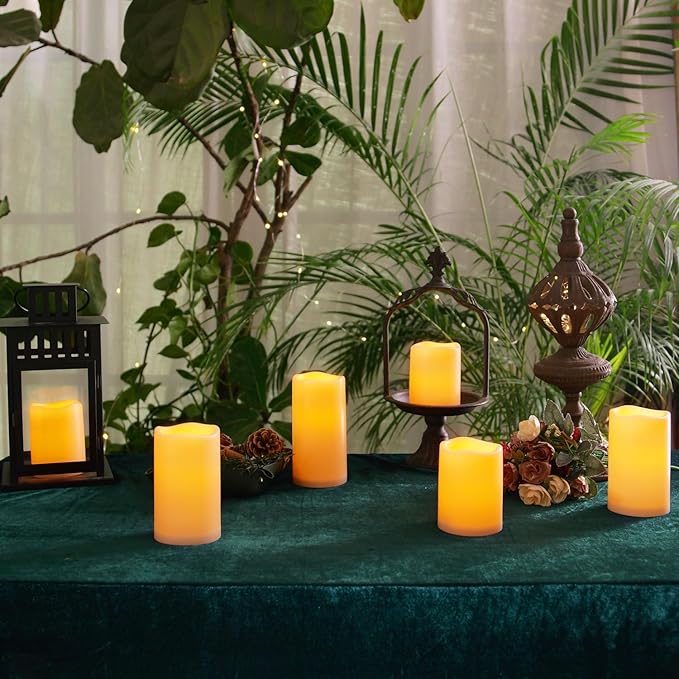 Homemory Waterproof Flameless Candles, Outdoor Indoor Battery Operated LED Pillar Candles with Remote Control and Timer, Plastic, Long Lasting, D3 x H4 4" 5" 5" 6" 6", Set of 6
