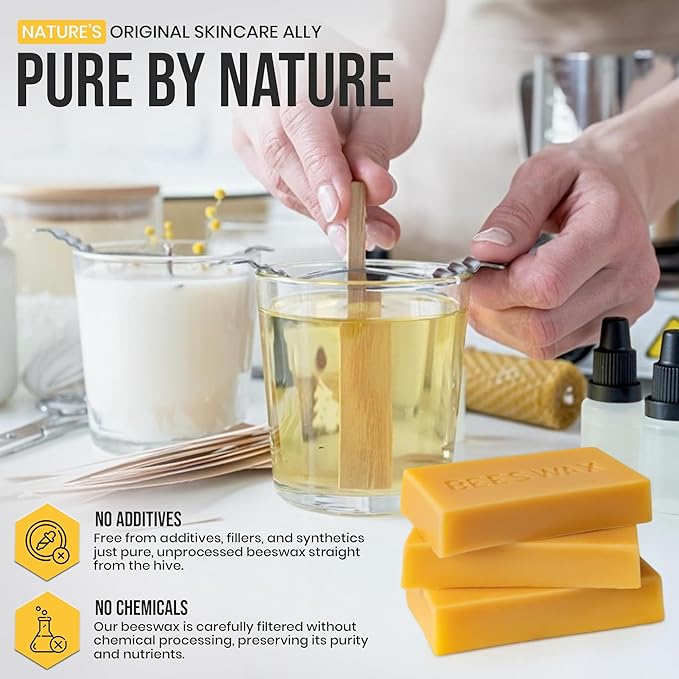 100% Pure Beeswax Block – Natural, Filtered & Cosmetic Grade – Locally Sourced, Additive-Free – for Skincare, Salves, Balms, DIY Crafts & Candle Making (1lb / 2lb Size) (2, Pounds)