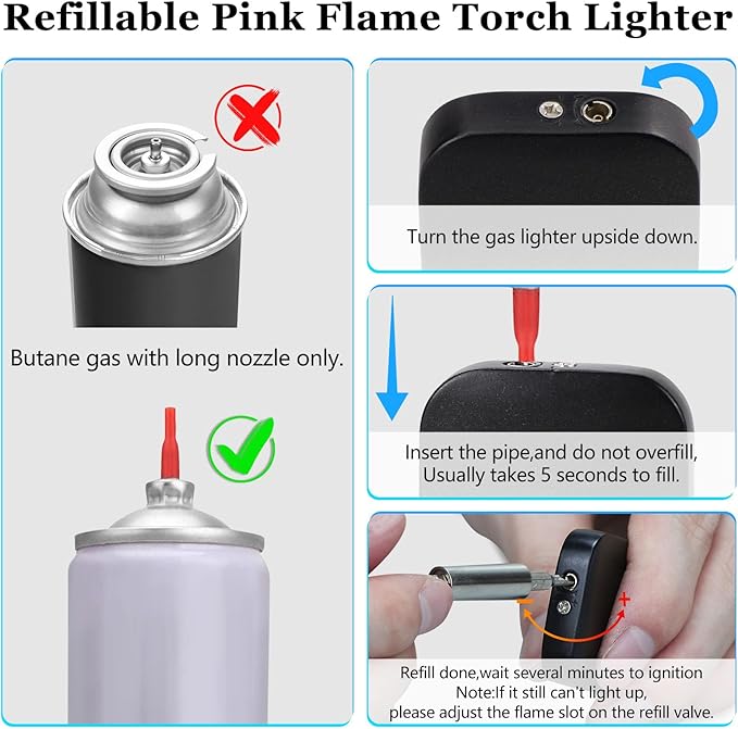 2 Pack Pink Flame Torch Lighter,Cute Lighter,Refillable Butane Lighter, Windproof Torch Lighter for Outdoor Camping BBQ Candle,Nice Gift for Women Girls on Birthday,Anniversary Green Without Butane