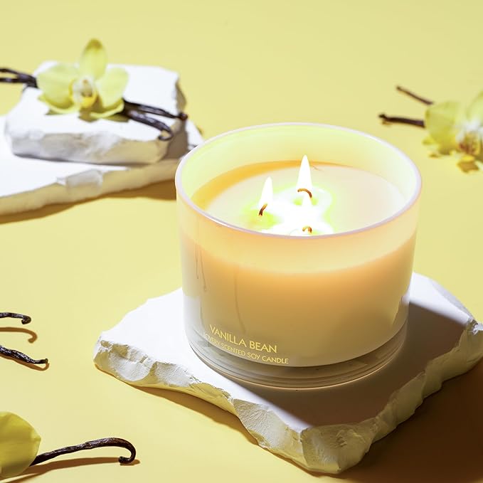 Luxury Vanilla Soy Candles, Large 3 Wick Jar Candle for Home Scented, Up to 50 Hours Burning Time, 100% Natural Soy Wax, Relaxing Aromatherapy Aesthetic Candle - Housewarming Gifts for Men & Women Set
