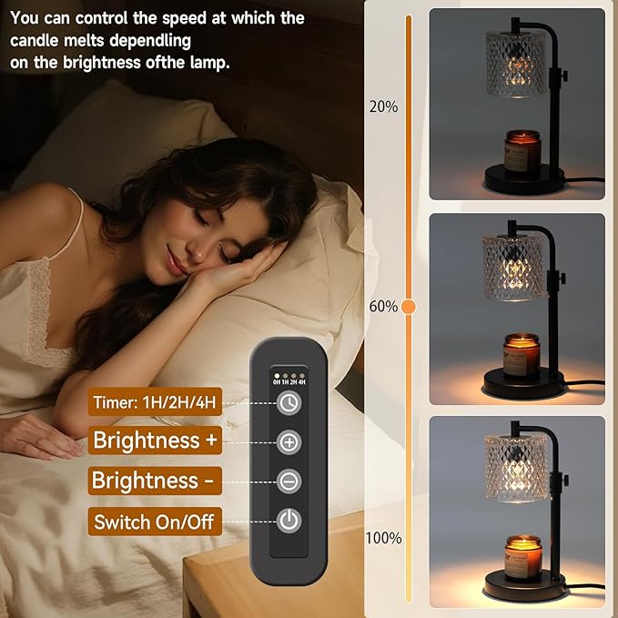 NITOWOLF Candle Warmer Lamp with Timer, Candle Wax Warmer Adjustable Height Candle Lamp Warmer for Jar Candles, Brithday Gifts House Warming Gifts for Women (Black Glass)