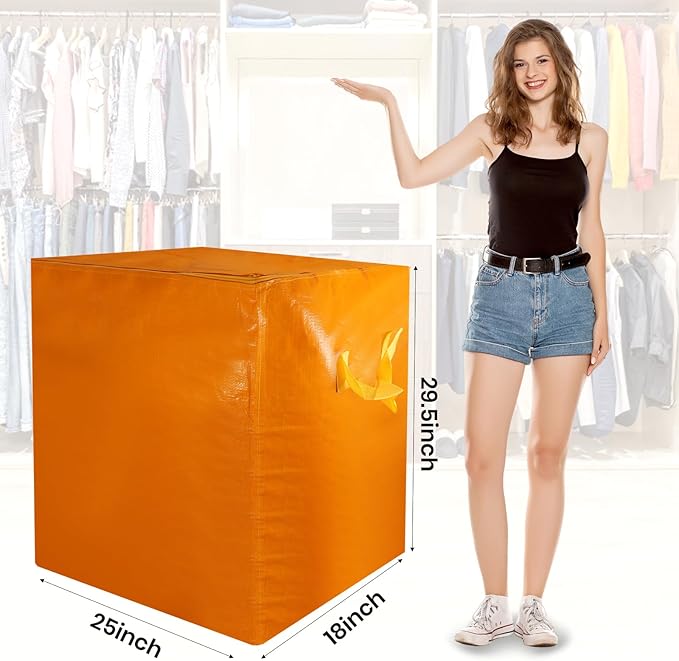 2 Pack 55-Gallon Heavy Duty Moving Bags, Large Storage Totes with Zipper, Alternative to Moving Boxes for Storage, Seasonal Clothes, Student Moving, College Dorm (Orange)
