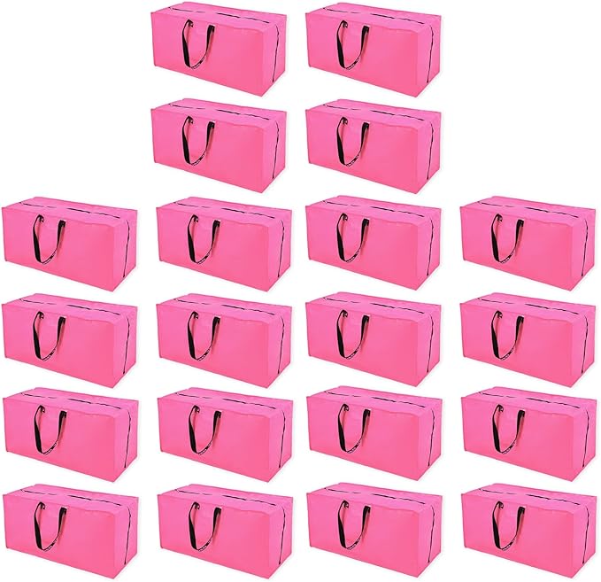 Pink Moving Bags - 20 Pack Extra Large Heavy Duty Storage Bags With Zipper & Reinforce Handles | 29x14x13 Inch Moving Tote Bags Bulk For Clothing, Shoes, Travel