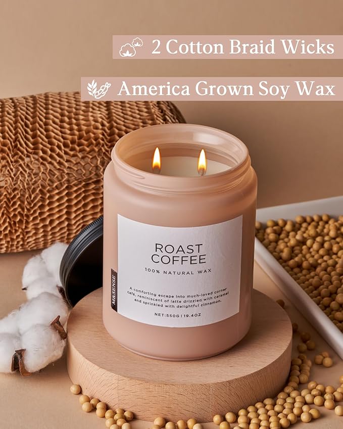 M&SENSE Coffee Scented Candles for Home, 19.4oz Soy Candles Non Toxic, 110 Hours Long Lasting Slow Burn, Home Smelling for Stress Relief Relaxation, Housewarming Gifts for Kitchen & Women Men