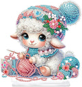 antor DIY Diamond Painting Desktop Ornament Kit, Special Shape Diamond Art Tabletop Decoration, Acrylic Diamond Painting Desk Figurine Decor Crafts Gift, Cute Sheep Knitting