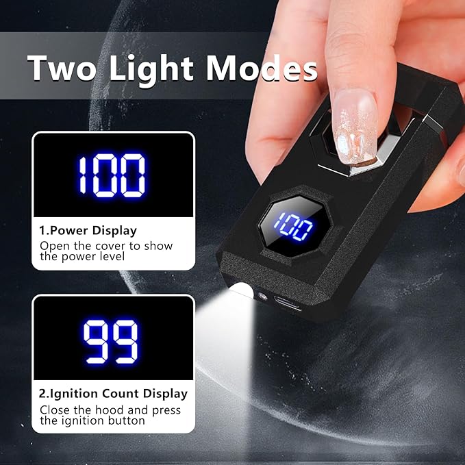 SKRFIRE Plasma Rechargeable Electric Lighter for Candle Arc Type C Electronic Torch Windproof Portable Metal Lighter with LED Power Display for Camping, Hiking, BBQ (Matte Black)