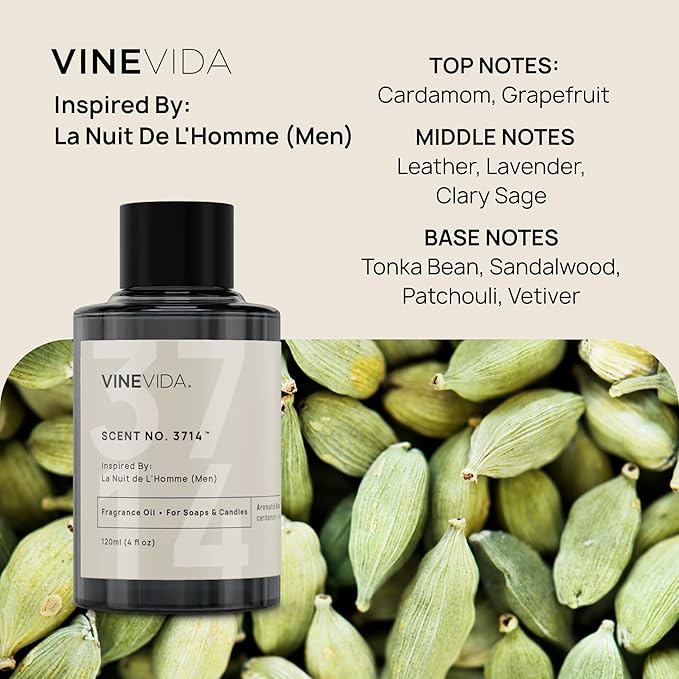 VINEVIDA [4 Oz] Inspired by: La Nuit de L'Homme (Men); Fragrance Oil for Candle Making and Soap Making - Premium Candle Scents for Soy Candles