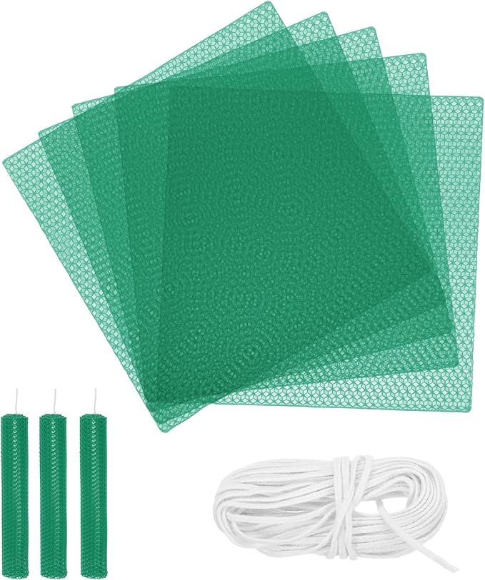 MECCANIXITY Beeswax Candle Making Kit,8x8 Inch 5pcs Green Beeswax Candle Sheets with 1pcs Cotton Wick for DIY Craft Gift Making