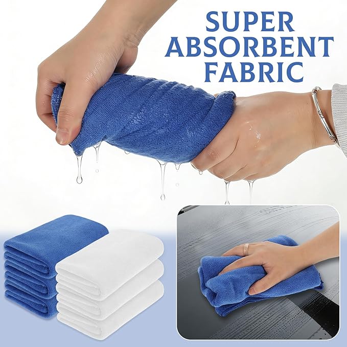 6 Pcs Extra Large Microfiber Cleaning Cloth Reusable Microfiber Towels Thick Washable Cleaning Towel for Home Office Windows Floors and Cars, 30 x 20 Inch (White + Blue)