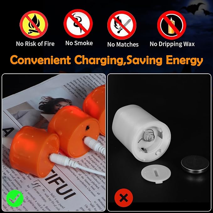Daord 6 pcs Halloween Orange LED Tea Light Candles Rechargeable Flickering Flameless Pumpkins Lantern Tealights with Remote for Fall Thanksgiving Christmas Decor (Orange)
