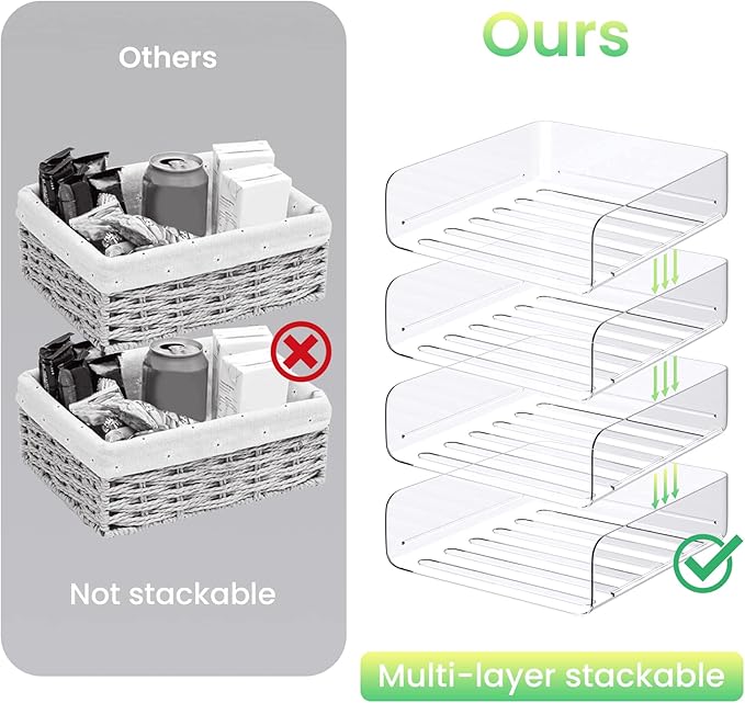 Tomorotec Desk Letter Tray Set, A4 Size Clear PET Stackable Document Organizer Office Desktop File Paper Holder Book Storage Rack Side Load Anti-Skid Stacking Support Convex Bottom (4X Portrait)