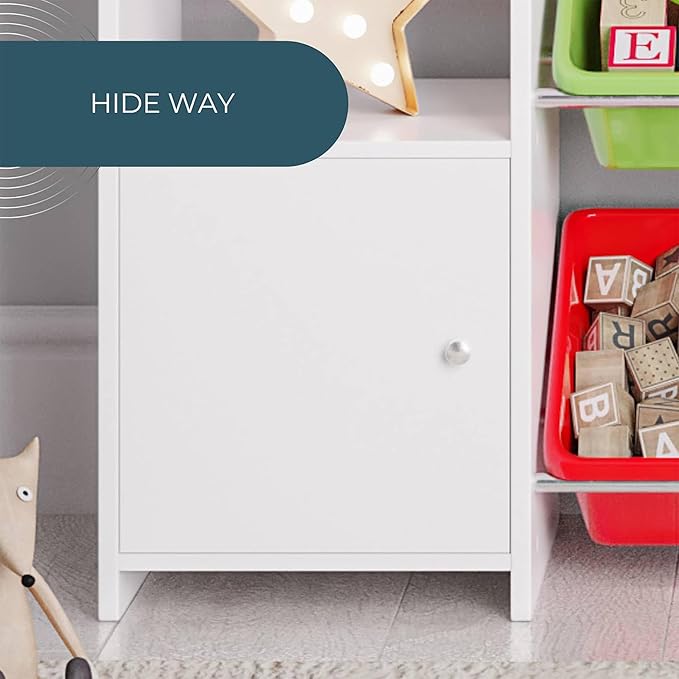 Toy Storage Organizer with Bookshelf, Kids Playroom Organization Shelving Unit with Removable Colorful Storage Bins & Anti-Tip Bracket, Multi-Color